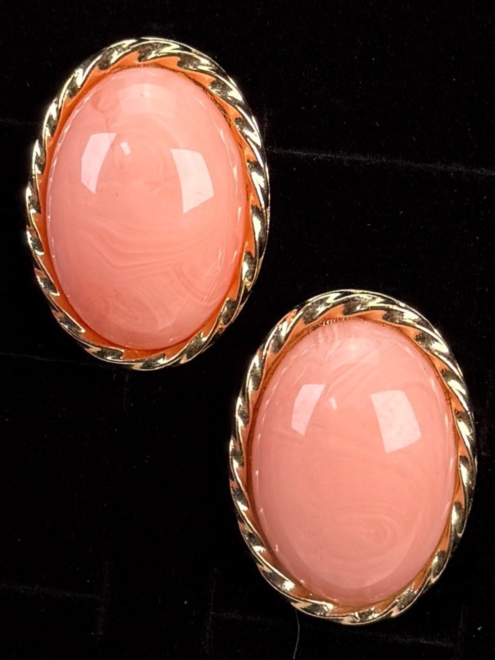 Vintage goldtone peach colored stamped Trifari pierced earrings
